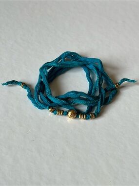 Dogeared Teal Silk Wrap Bracelet with Gold Bead